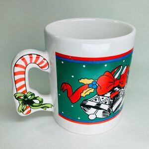 Vintage 1980s Christmas Mug with Candy Cane Handle Tacky & Nostalgic SEE VIDEO